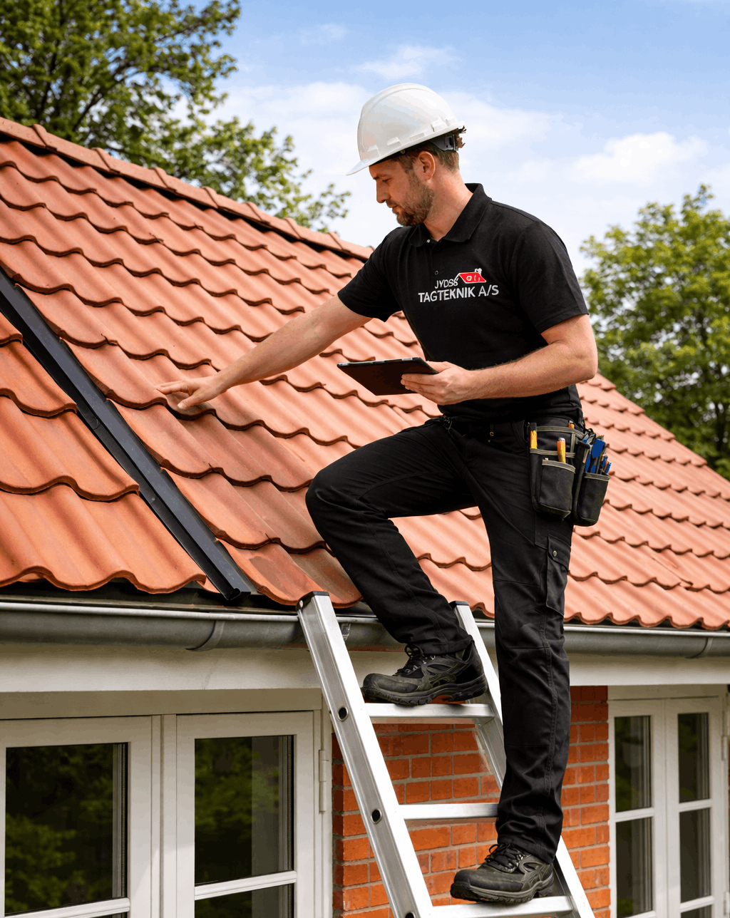 Tagmontør arbejder på tag